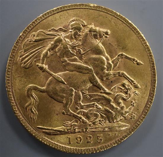 A George V 1925 gold full sovereign.